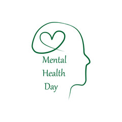 Silhouette of a woman’s head with a heart symbol representing love, passion, and the mind, in a vector illustration style