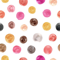 Seamless pattern with colorful dots, hand-drawn circles in rough strokes. A simple background in a playful children's style