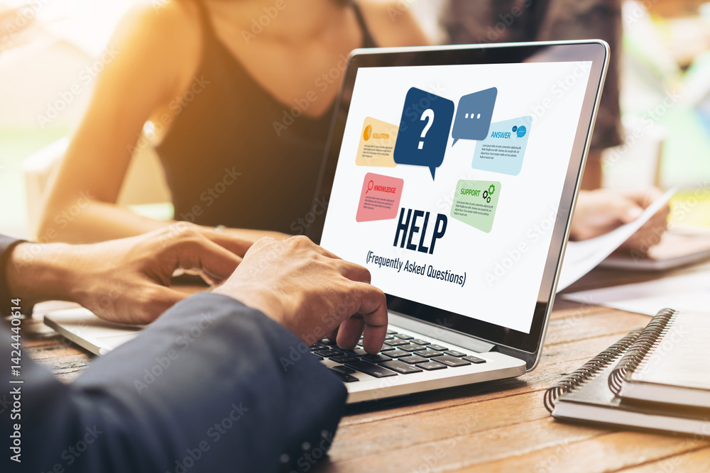 Poster help screen on the website provide answer to faq frequently asked question snugly with knowledge inf