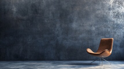 Minimalist chair against textured dark concrete wall