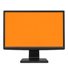 Modern monitor with orange screen display isolated on white background