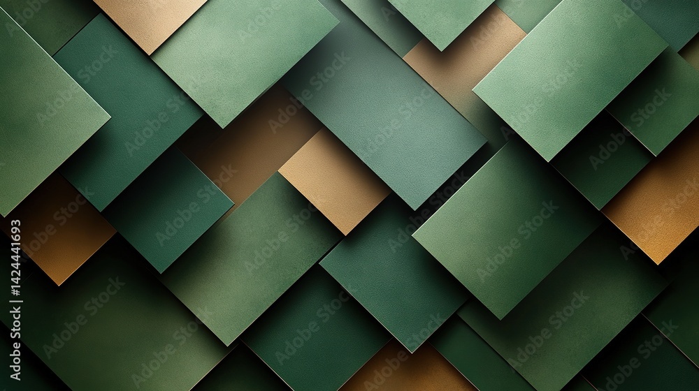 Poster abstract geometric pattern of overlapping squares in deep green and beige tones