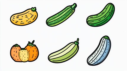 Colorful vegetable and fruit icons, food illustration, kitchen design, recipe book