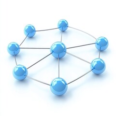 Network of interconnected blue spheres on a white background.
