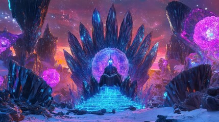 Fototapeta premium A crystalline throne in a fantastical, otherworldly landscape.