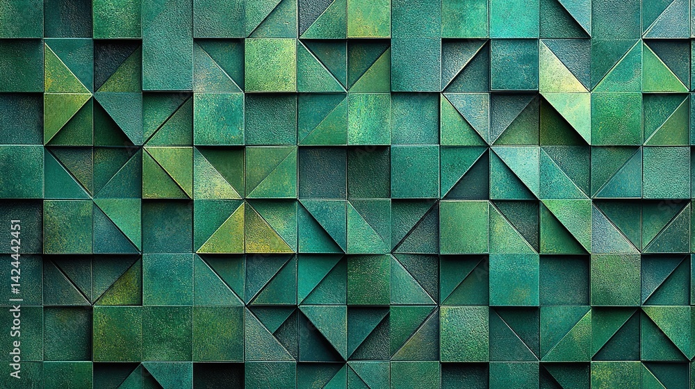 Aufkleber abstract geometric pattern of deep green squares and triangles