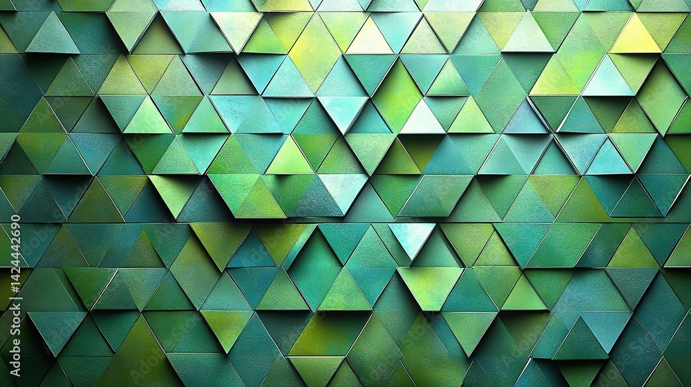 Poster abstract geometric pattern of interlocking green triangles