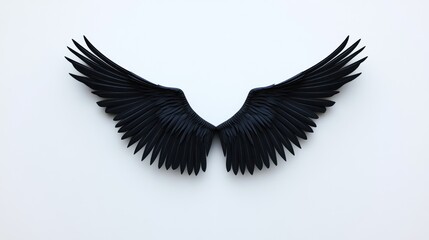 Naklejka premium Black angel wings on white, freedom concept, background, art