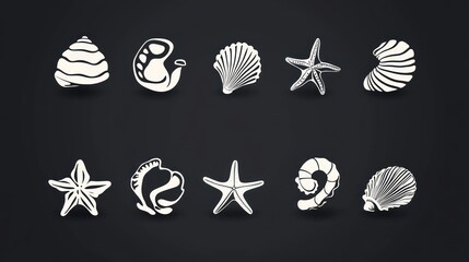 Seashells starfish icons ocean background design