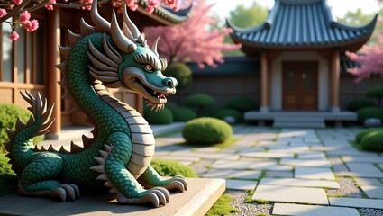 Obraz premium Stone Dragon Sculpture in Oriental Garden