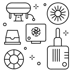 Technical Equipment Icons Set Illustration Outline Style