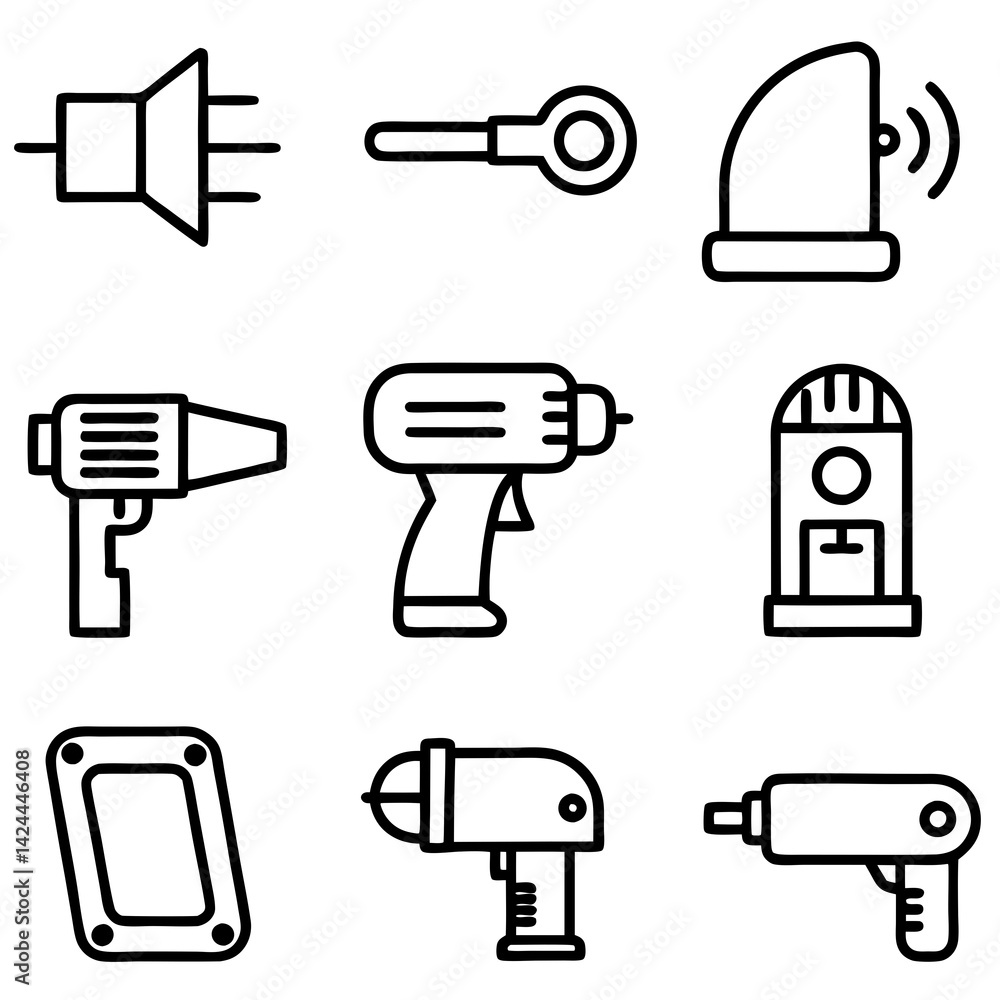 Poster tools line icons representing power tools, diy projects