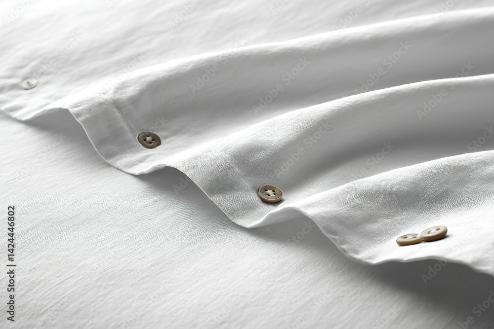 Poster soft white fabric with button details showcasing texture and elegance in a simple setting