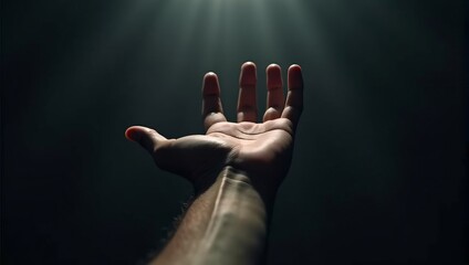 Hand Reaching Up Through Darkness