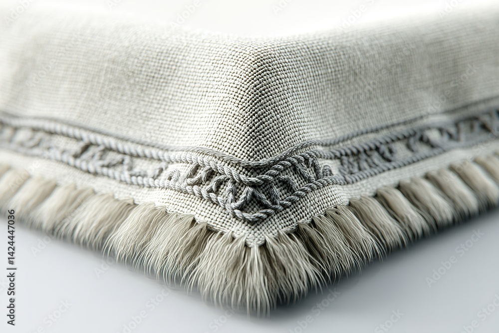 Poster soft textured fabric with elegant fringe detail on a neutral background showcasing craftsmanship and