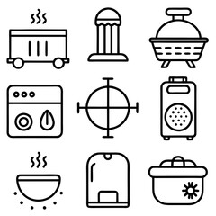 Household Appliances and Technology Vector Icons in Black Outline