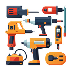 Fototapeta premium Variety of Modern Power Tools Flat Vector Illustration