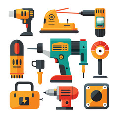Assorted power tools vector illustration on a white background