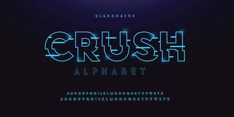 Creative Outline Double line monogram alphabet and tech fonts. Lines font regular uppercase and lowercase. Vector illustration.