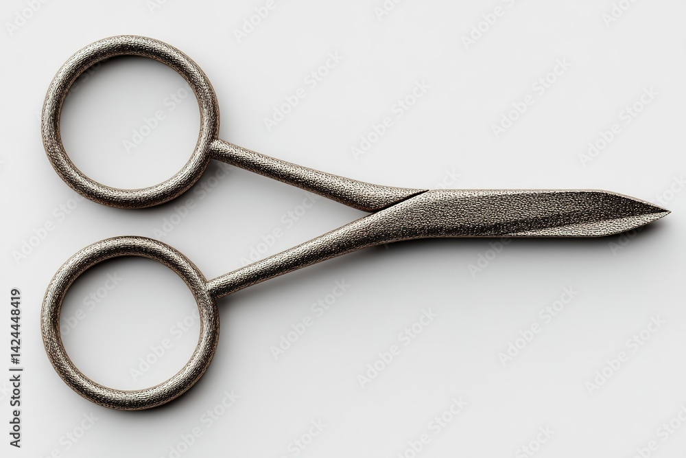 Poster metal scissors on a plain background, showcasing sharp blades and smooth handles suitable for precis
