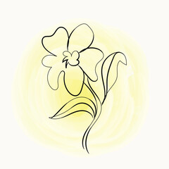 Elegant Line Art Flower on Yellow Watercolor Background