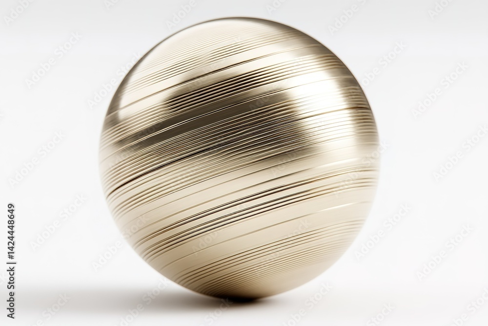 Poster stylishly designed metallic sphere showcasing unique textured lines and reflective surface during co