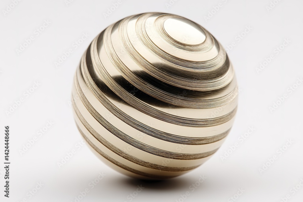 Poster golden striped sphere resting on a smooth surface captured in a minimalist setting