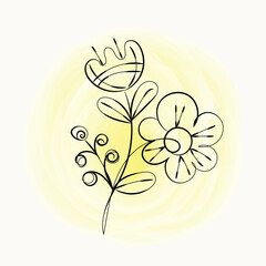Simple Line Drawing of Flowers on Yellow Background