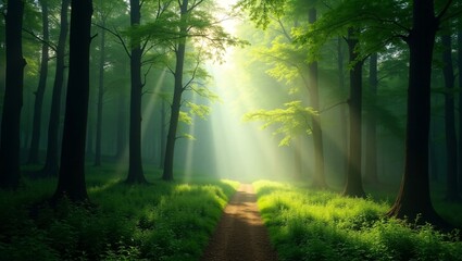 Obraz premium Sunbeams in Enchanted Forest