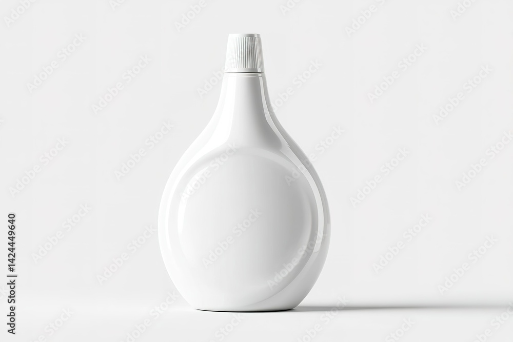 Poster white plastic bottle with a flip-top cap resting on a plain background in a minimalist setting