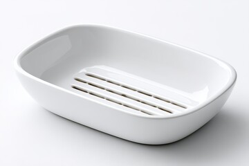 Simple white ceramic soap dish for bathroom or kitchen use in modern design