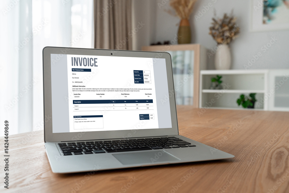 Poster invoice on computer screen from accounting application. computer program for financial and budget of