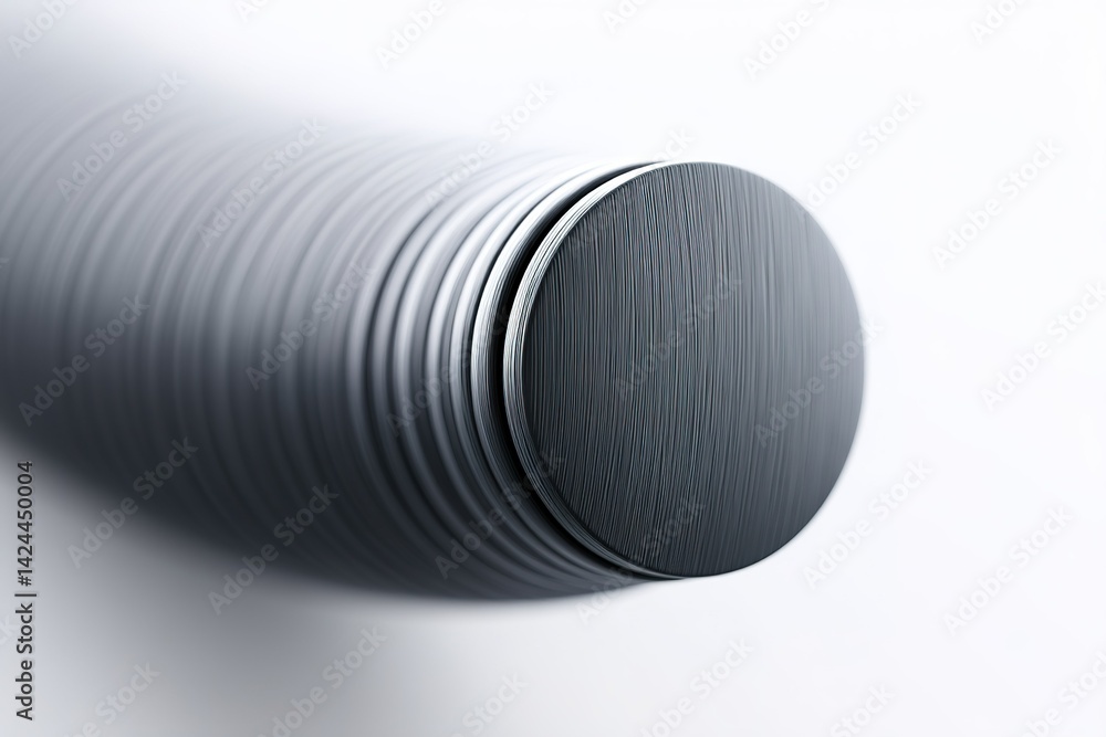 Poster close-up of a circular metallic object with a brushed finish, showcasing details and textures under 