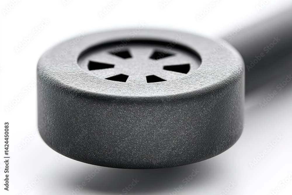 Aufkleber close-up view of a black telephone receiver showing textured surface and circular design