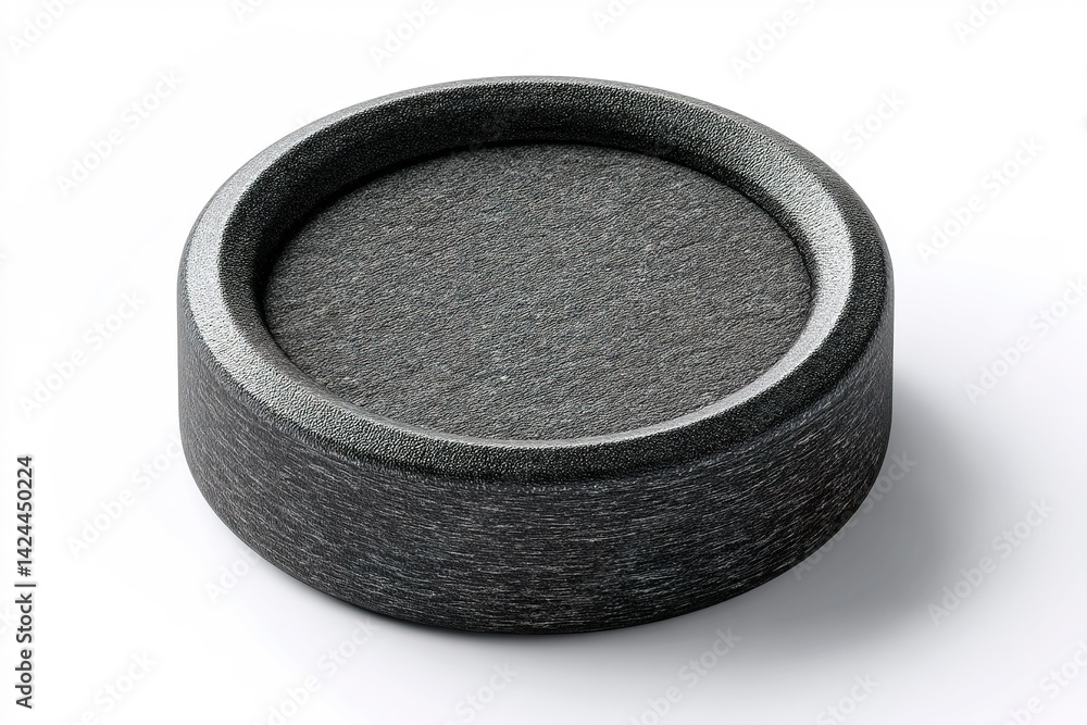 Poster small round black container with smooth surface and circular shape for storage or organization in mi