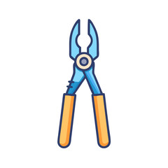 Blue and Yellow Lineman's Pliers Icon Isolated on Black