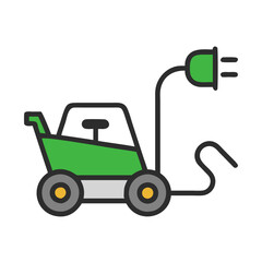 Electric Garden Cart Icon on Black Background Illustration