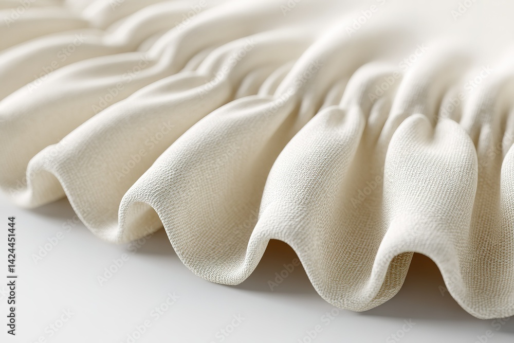Poster delicate cream fabric with elegant ripples created by soft draping and folds sunlit during the after