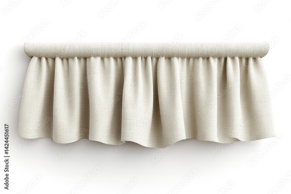 Poster soft cream fabric valance with a relaxed style hanging over a window in a bright room setting during