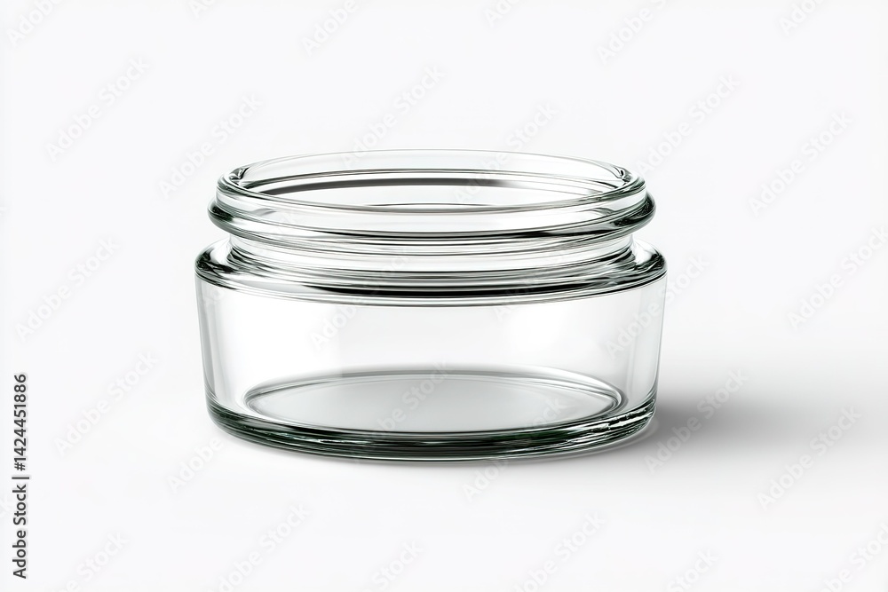 Poster clear glass jar with a lid resting on a light background in a minimalist setting for storage and dis
