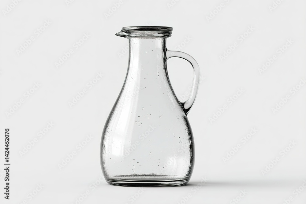 Poster clear glass pitcher placed on a simple white background with no visible contents