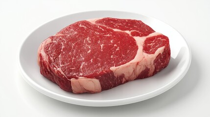 Fototapeta premium Beautiful rare steak on clean white plate with minimalist plating style.