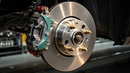 Replaced car brake system with new disc and caliper Maintenance in auto repair setting