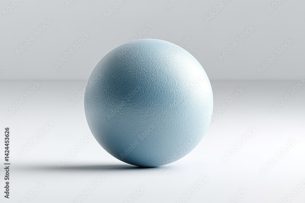 Poster spherical object with a smooth texture sits on a minimalist surface in a well-lit area