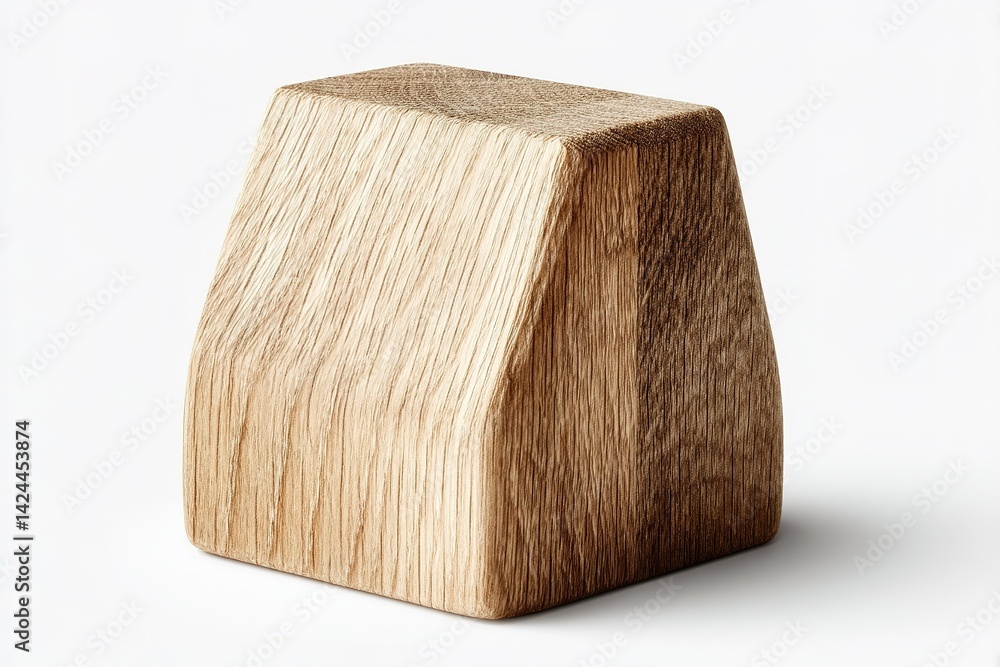 Poster wooden block shaped like a small hill with a smooth texture and natural finish displayed against a n