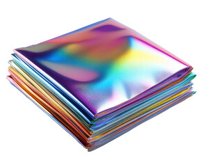 Colorful Metallic Paper Sheets Stacked for Crafting and Decoration Projects on transparent background