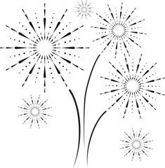 Fireworks, black and white fireworks icon, salute. Vector illustration, web banner, postcard.