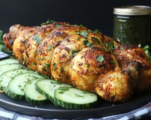 Roasted Chicken, Cucumber Slices, Sauce