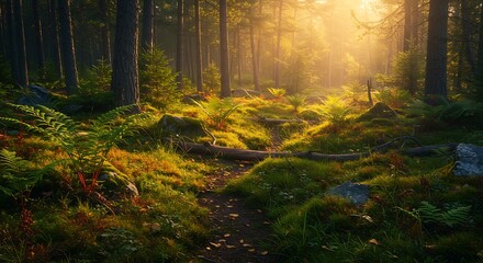 Obraz premium Forest Trail with Sunlight