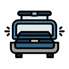 Illustration of a vintage blue and grey tram